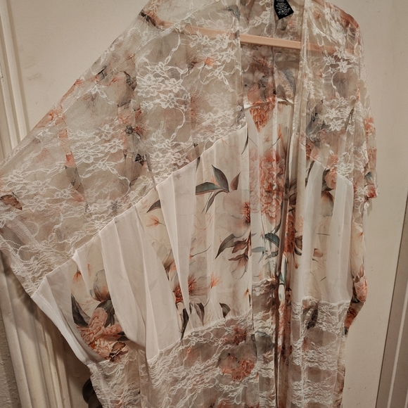 Brittany Black Floral Chiffon & Lace Kimono Jacket Cardigan Sz 3X Cottagecore - Picture 4 of 5